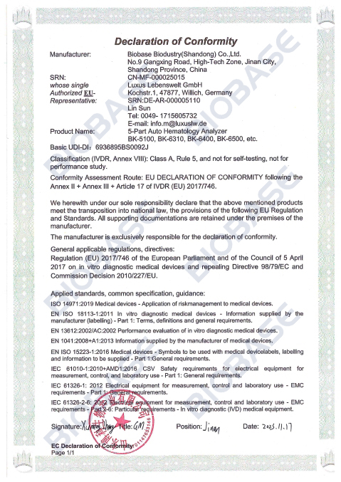 1.48DOC-IVDR-5-Part Auto Hematology Analyzer